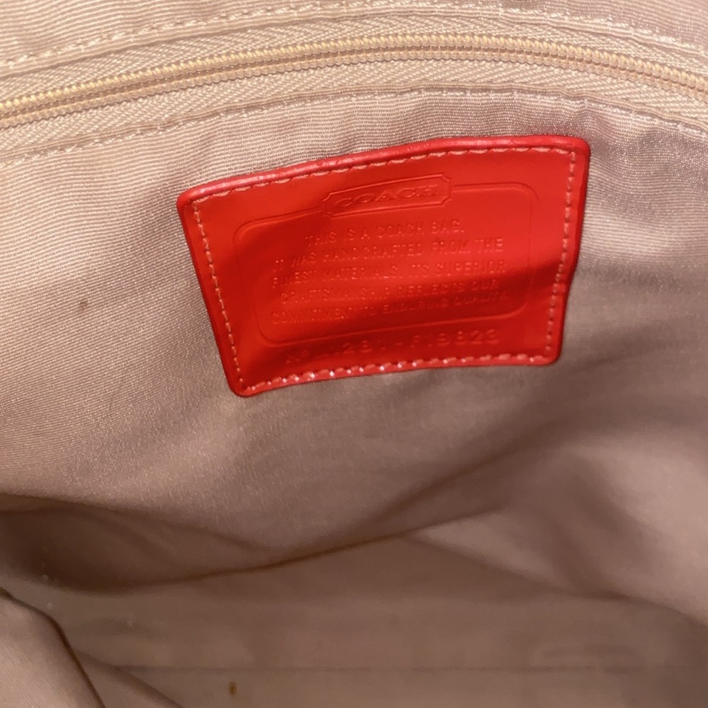 Coach Signature Canvas Shoulder Bag in Khaki with Coral Trim NO SHOULDER STRAP!! - Picture 6 of 7